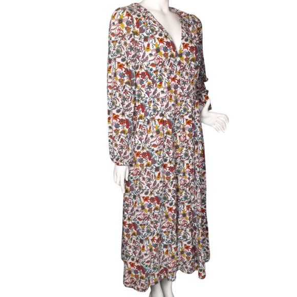 BODEN Long Dress, 10R, Multicolor floral, Long sleeve, V-neck, Cotton - Picture 3 of 13